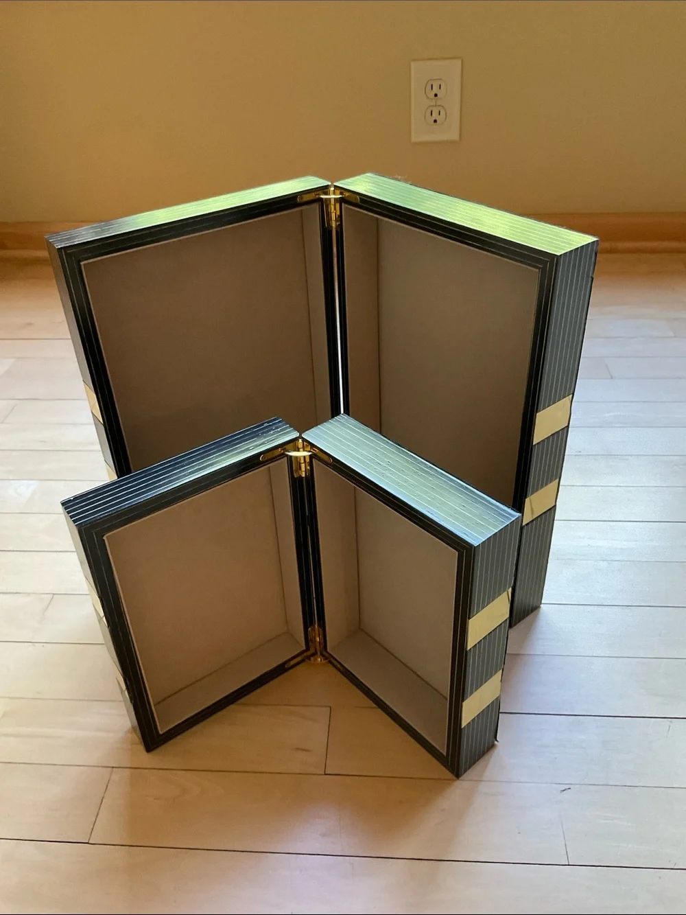 Modern Decorative Wood Box Set with Inlaid Brass Accents